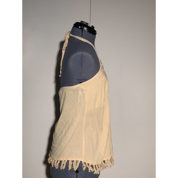 Rampage Halter Top Relaxed Embellished Cotton Gauze Sandstone Size Medium NWT - Picture 2 of 4